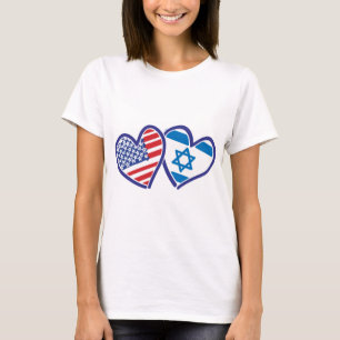 Camiseta Bandera del Corazón de Estados Unidos e Israel