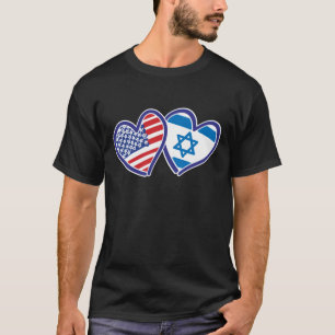 Camiseta Bandera del Corazón de Estados Unidos e Israel