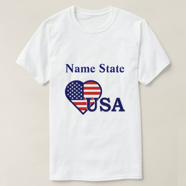 Camiseta Bandera del Corazón de Estados Unidos Mens Nombre  (Diseño del anverso)