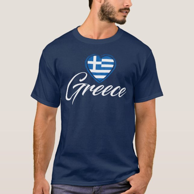 Camiseta Bandera del Corazón de Grecia Azul de la Marina ma (Anverso)