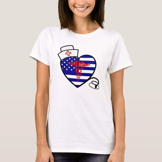 Camiseta Bandera del corazón de la enfermera con el (Anverso)