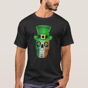 Camiseta Bandera del Cráneo del Azúcar Leprechaun Shamrock