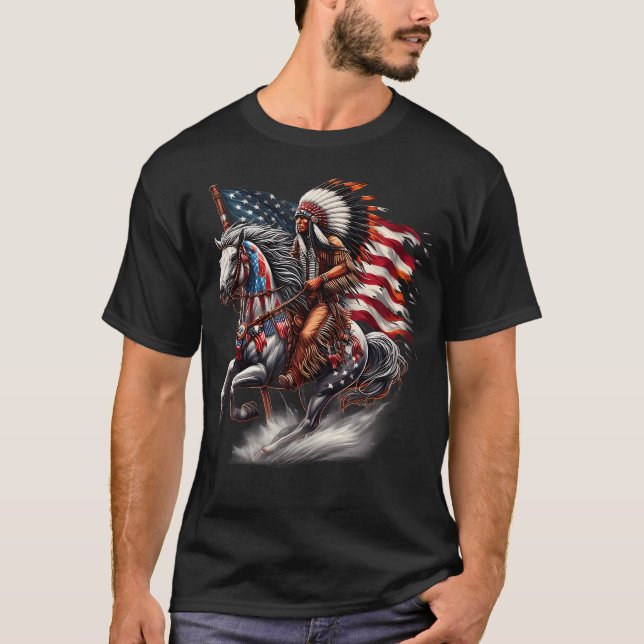 Camiseta Bandera del Día Nativo Estadounidense Caballo De J (Anverso)