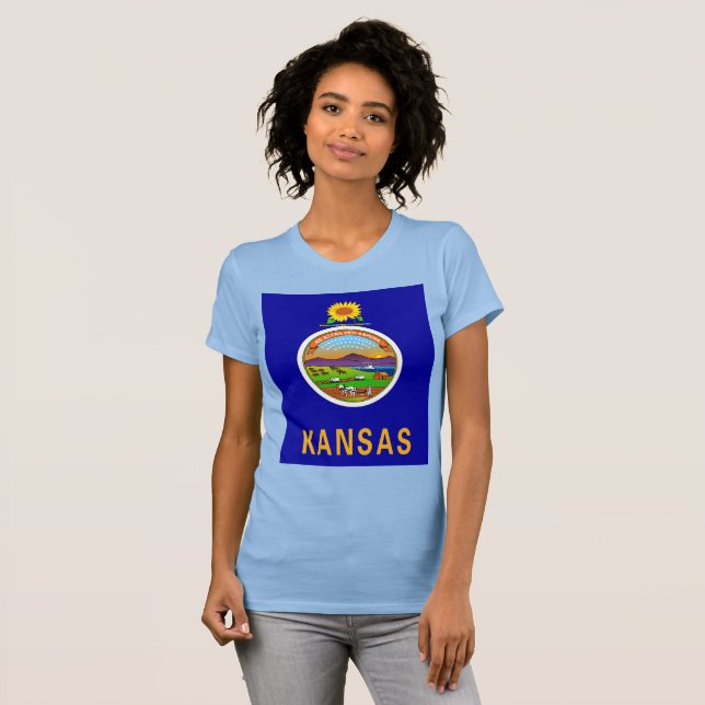 Camiseta Bandera del estado de Kansas Mujeres delgadas enca (Anverso completo)