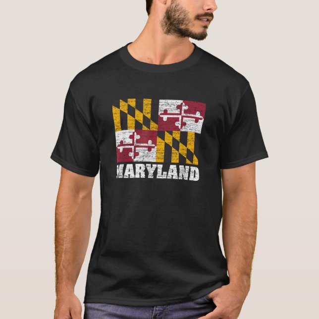 Camiseta Bandera del Estado de Maryland Hombres Mujeres Ret (Anverso)