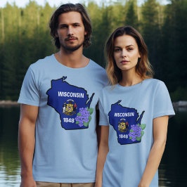 Camiseta Bandera del Estado de Wisconsin y flores Violeta a