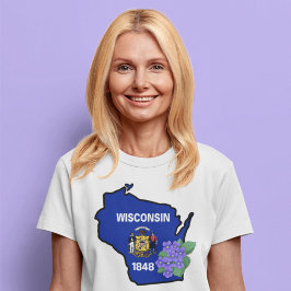 Camiseta Bandera del Estado de Wisconsin y flores Violeta a