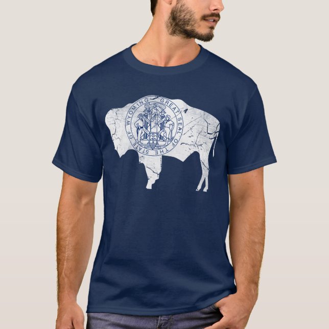 Camiseta Bandera del estado de Wyoming del Grunge del (Anverso)
