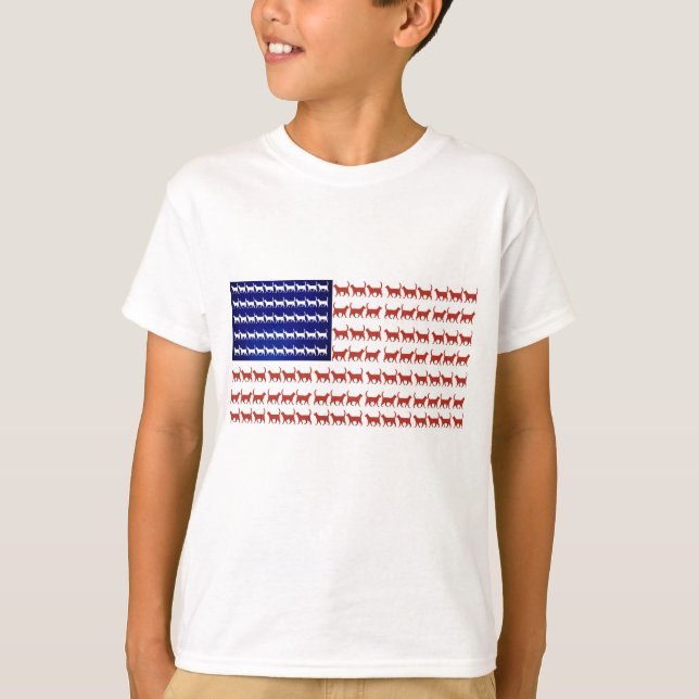 Camiseta Bandera del gato de Estados Unidos 4 de julio azul (Anverso)