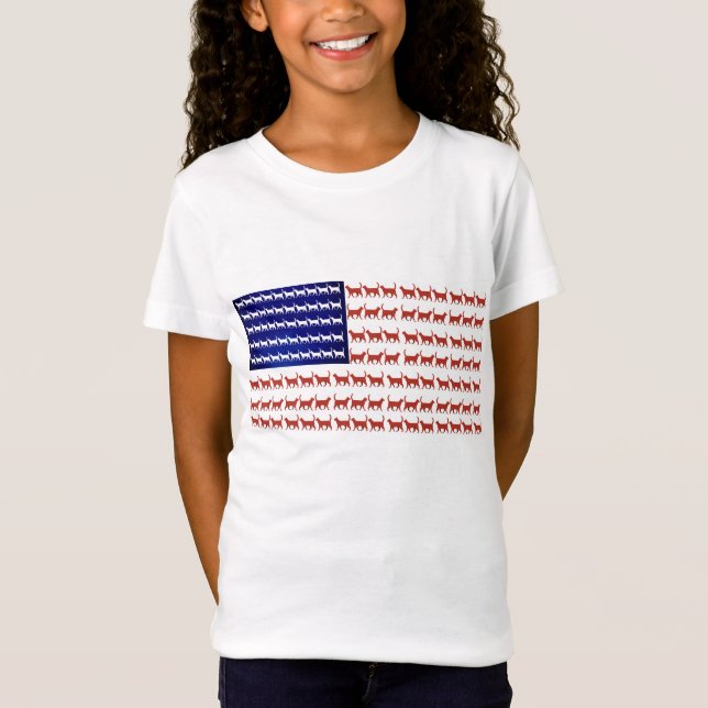 Camiseta Bandera del gato de Estados Unidos 4 de julio azul (Anverso)