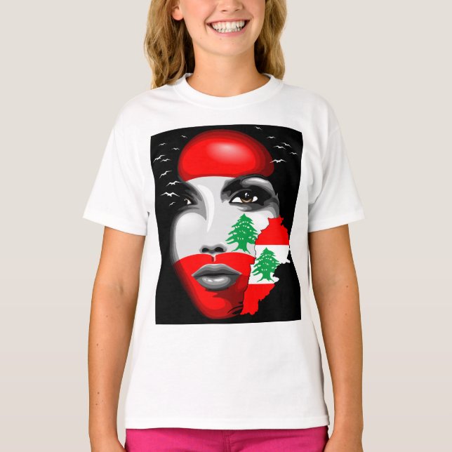 Camiseta Bandera del Líbano y mapa de la cara de los chicas (Anverso)