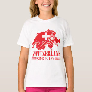 Camiseta Bandera del mapa de Suiza desde las montañas de 12