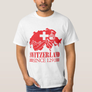 Camiseta Bandera del mapa de Suiza desde las montañas de 12