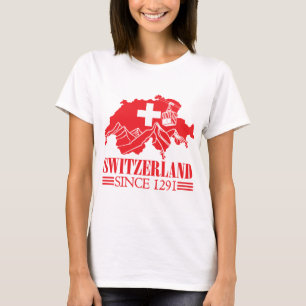 Camiseta Bandera del mapa de Suiza desde las montañas de 12