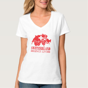 Camiseta Bandera del mapa de Suiza desde las montañas de 12