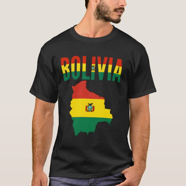 Camiseta Bandera del mapa del país boliviano en Bolivia (Anverso)