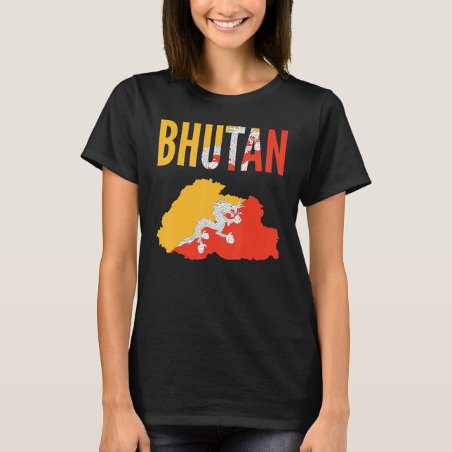 Camiseta Bandera del mapa del país en Bután (Anverso)