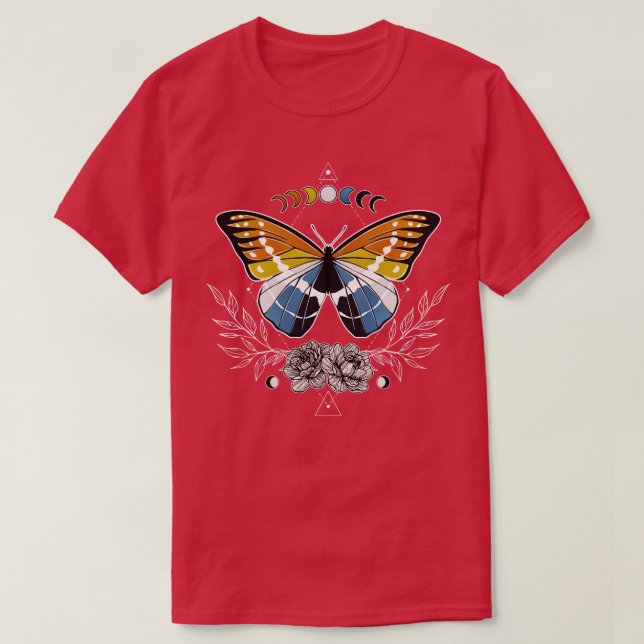 Camiseta Bandera del Orgullo Aromántico Asexual de Mariposa (Diseño del anverso)