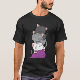 Camiseta Bandera del Orgullo Asexual De Anime De Gato Kawai