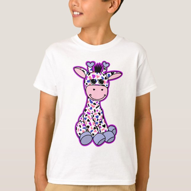 Camiseta Bandera del Orgullo Cute Genderfluido Giraffe Púrp (Anverso)