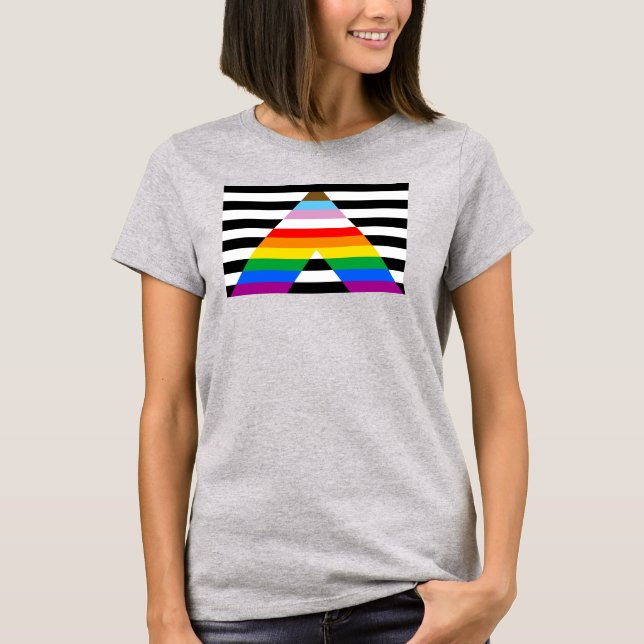 Camiseta Bandera del Orgullo del Aliado del Progreso LGBTQ (Anverso)