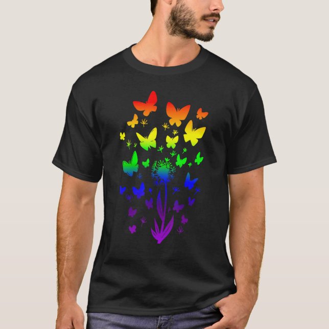 Camiseta Bandera del Orgullo del Arcoiris Lgbt de mariposa  (Anverso)