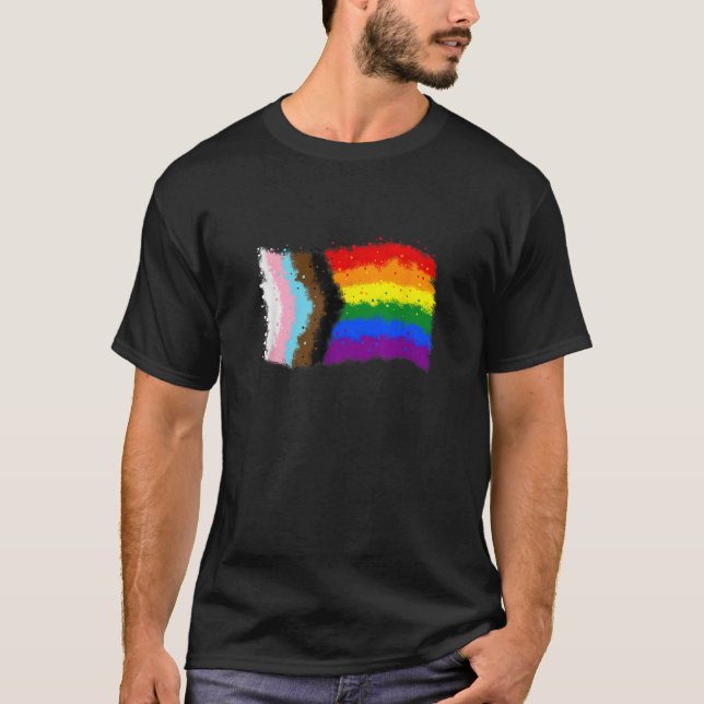 Camiseta Bandera del Orgullo del Progreso Inclusivo Orgullo (Anverso)