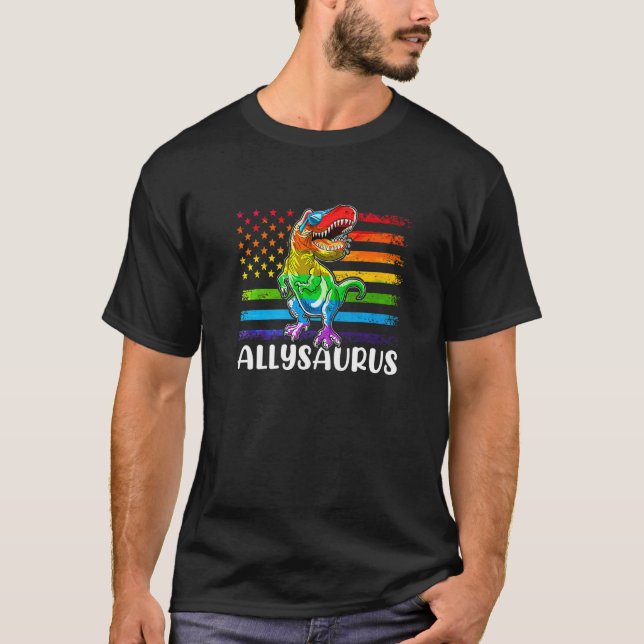 Camiseta Bandera del Orgullo Gay Allysaurus Ally M (Anverso)