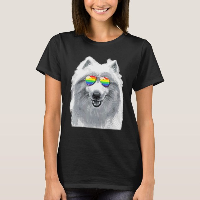 Camiseta Bandera del Orgullo Gay de Perro Samoyed Gafas de  (Anverso)