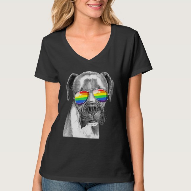 Camiseta Bandera del Orgullo Gay del Perro de Boston Gafas  (Anverso)