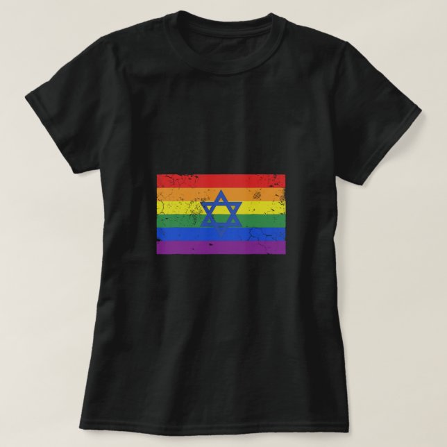 Camiseta Bandera del Orgullo Gay Judío Israelí LGBT (Diseño del anverso)