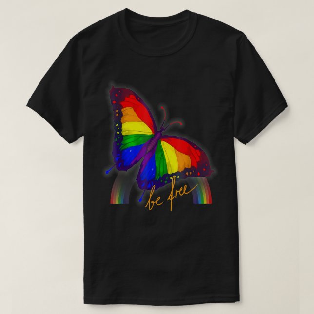 Camiseta Bandera del Orgullo Gay Mariposa LGBT Ser libre, g (Diseño del anverso)