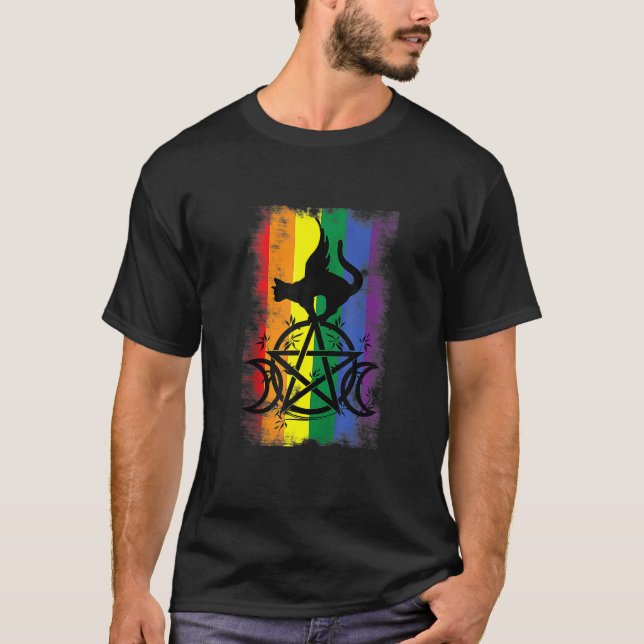 Camiseta Bandera del Orgullo Gay Pentáculo de la Luna Tripl (Anverso)
