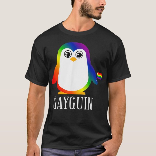 Camiseta Bandera del orgullo gay pingüino LGBTQ Guay LGBT (Anverso)