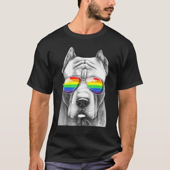 Camiseta Bandera del Orgullo Gay Pitbull Perro Gafas de sol (Anverso)