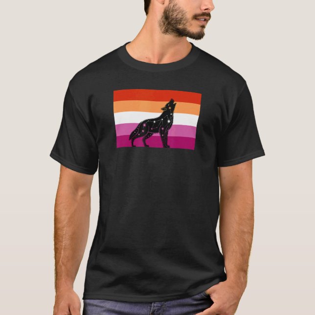 Camiseta Bandera del Orgullo Lobo Lesbiano Celestial Galaxi (Anverso)