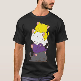 Camiseta Bandera del Orgullo no binaria Kawaii Gatos Cute L