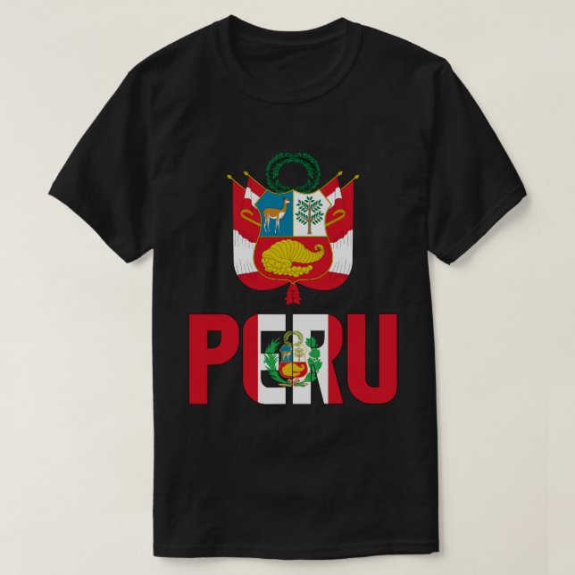 Camiseta Bandera del Perú y Patriótico Del Escudo De Armas (Diseño del anverso)