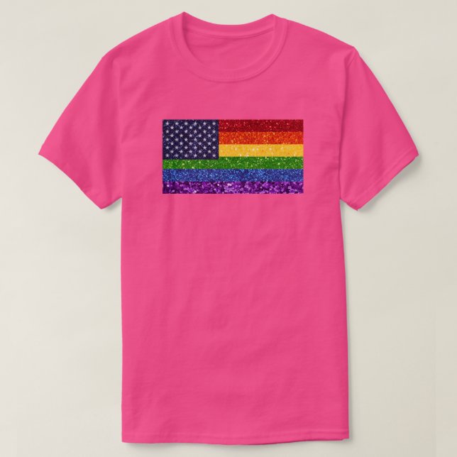Camiseta Bandera del Purpurina del Orgullo Gay Americano (Diseño del anverso)