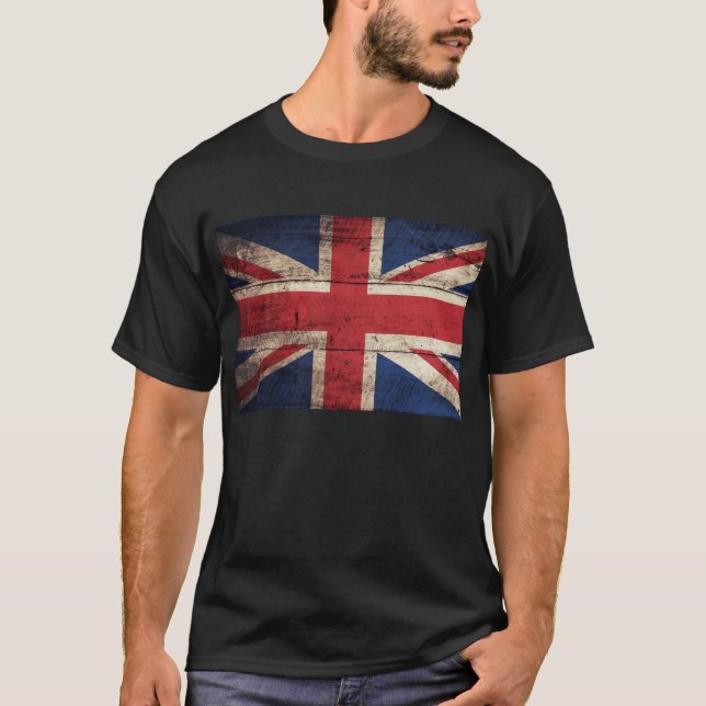 Camiseta Bandera del Reino Unido de madera antigua; (Anverso)