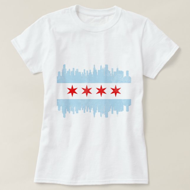 Camiseta Bandera del Skyline de Chicago con problemas (Diseño del anverso)