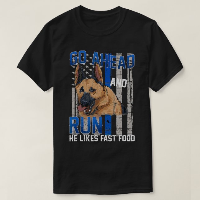 Camiseta Bandera delgada de la Línea Azul perro policía pas (Diseño del anverso)