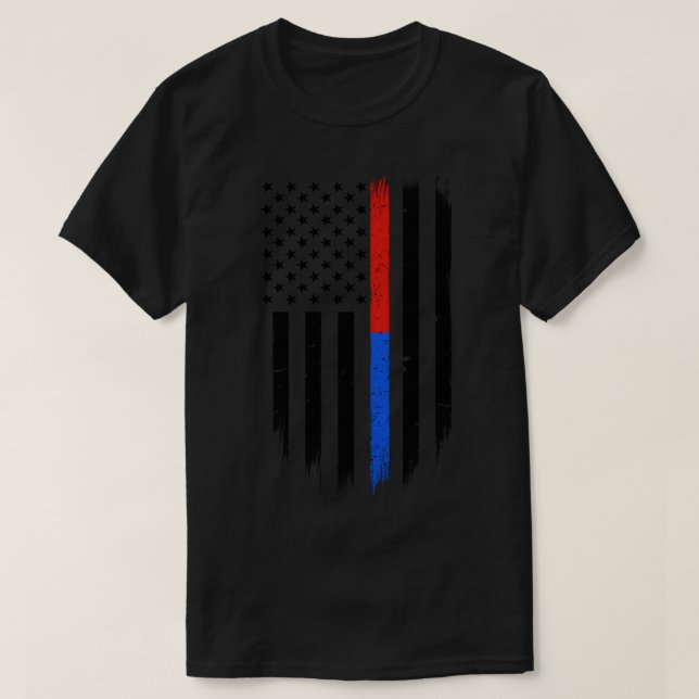 Camiseta Bandera delgada de la Línea Azul roja apoya al bom (Diseño del anverso)