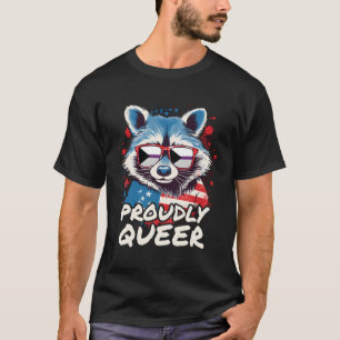 Camiseta Bandera Demiual Orgullosa Queer Raccoon Gafas de s