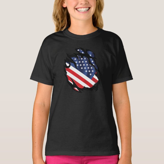 Camiseta Bandera Desgarrada De América (Anverso)