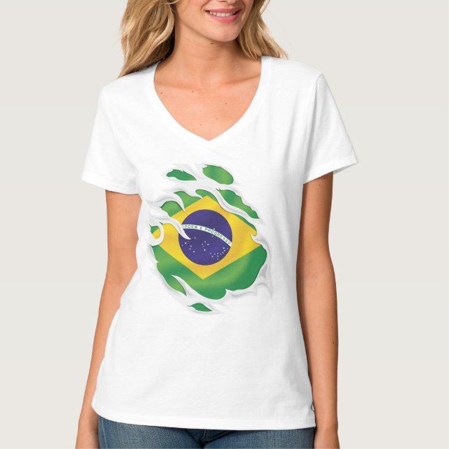 Camiseta Bandera Desgarrada de Brasil (Anverso)