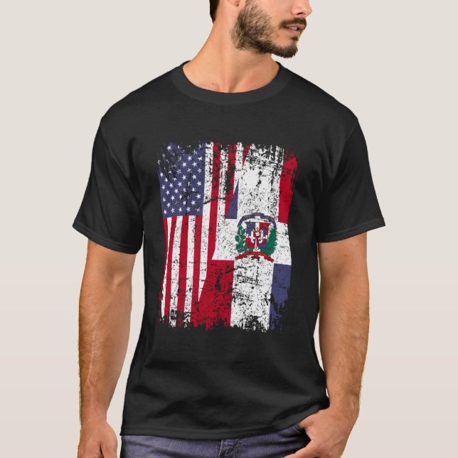Camiseta Bandera dominicana de medio americano (Anverso)