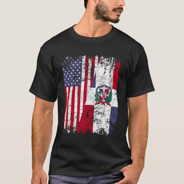 Camiseta Bandera dominicana de medio americano (Anverso)