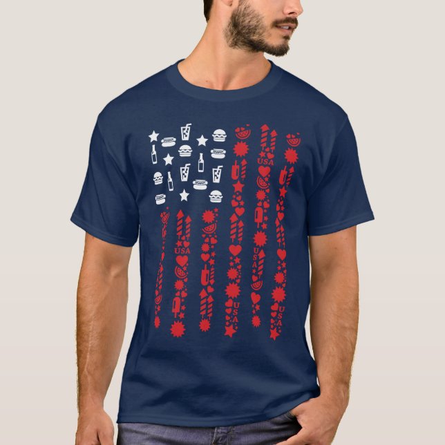 Camiseta bandera estadounidense 4 de julio fuegos artificia (Anverso)