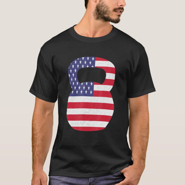 Camiseta Bandera Estadounidense 4 De Julio Kettlebell Gym W (Anverso)